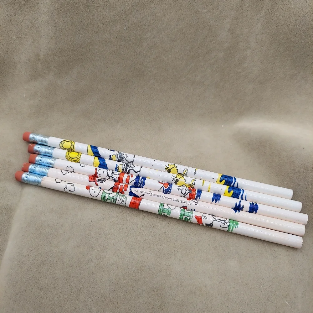 5 Vintage Snoopy‎ Pencils Peanuts Woodstock Cartoon Advertising